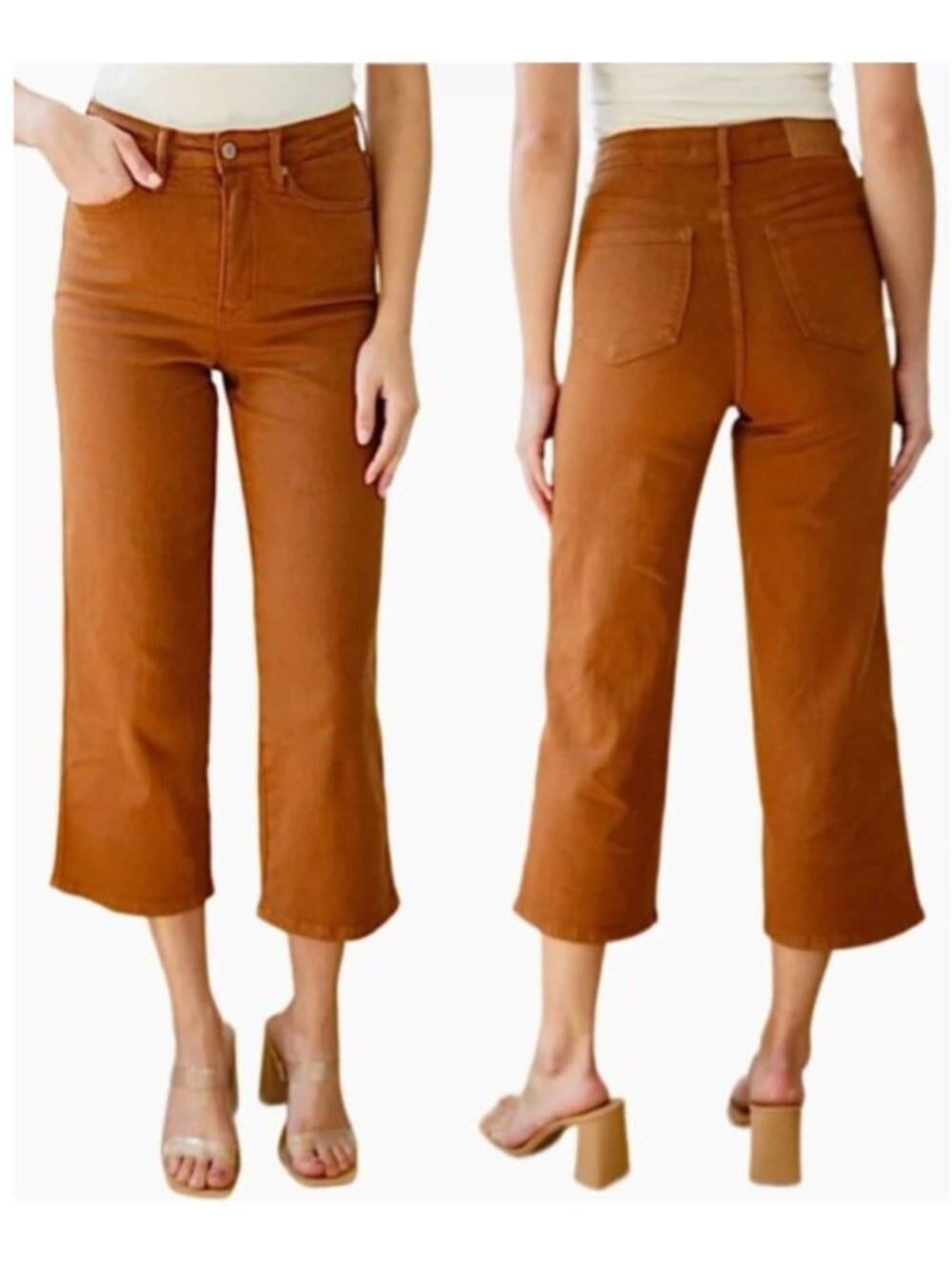 Judy Blue High Rise Control Top Wide Leg Crop Jeans – Size 15/32